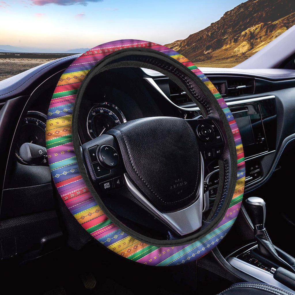 Colorful Mexican Serape Pattern Print Car Steering Wheel Cover