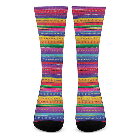 Colorful Mexican Serape Pattern Print Crew Socks