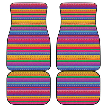 Colorful Mexican Serape Pattern Print Front and Back Car Floor Mats