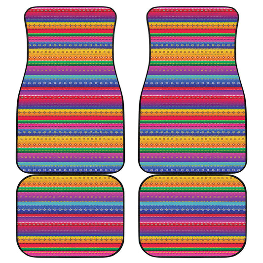 Colorful Mexican Serape Pattern Print Front and Back Car Floor Mats