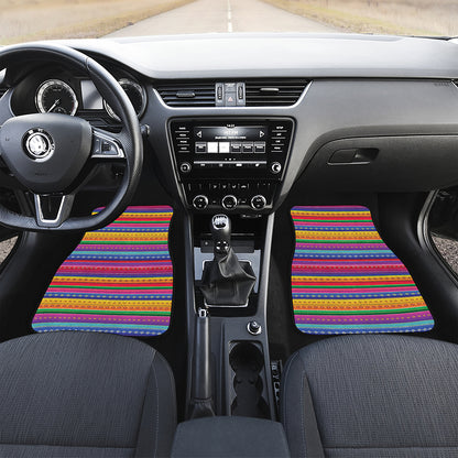 Colorful Mexican Serape Pattern Print Front and Back Car Floor Mats