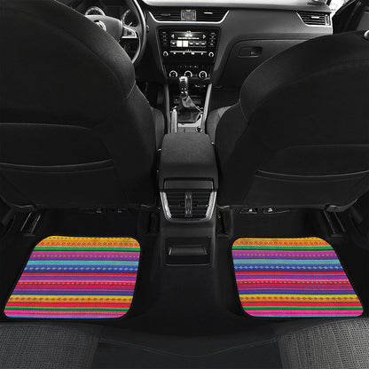 Colorful Mexican Serape Pattern Print Front and Back Car Floor Mats