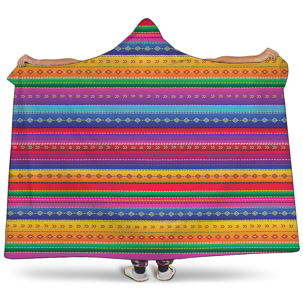 Colorful Mexican Serape Pattern Print Hooded Blanket