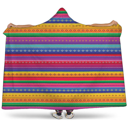 Colorful Mexican Serape Pattern Print Hooded Blanket