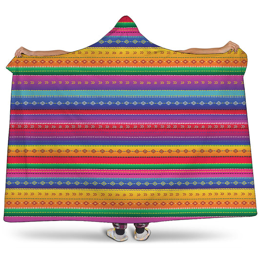Colorful Mexican Serape Pattern Print Hooded Blanket