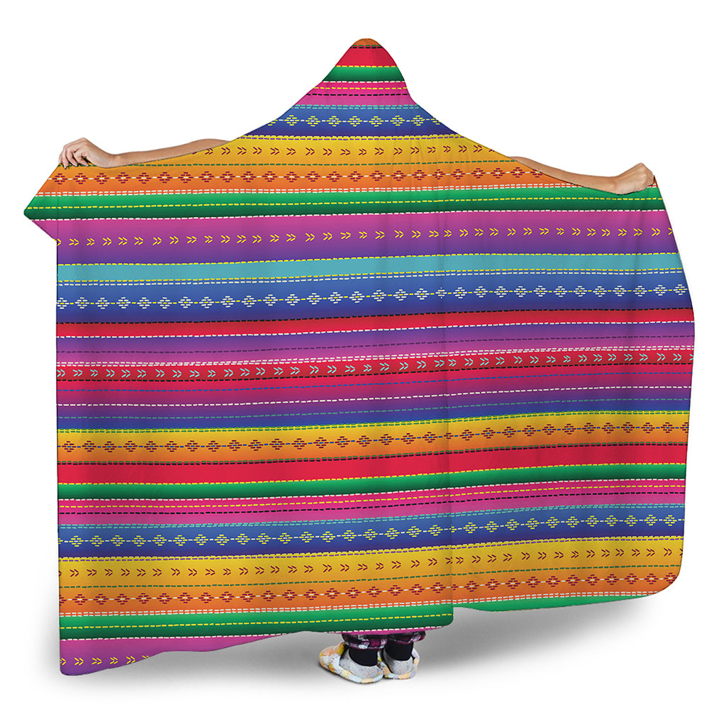 Colorful Mexican Serape Pattern Print Hooded Blanket