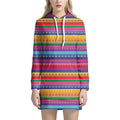 Colorful Mexican Serape Pattern Print Pullover Hoodie Dress