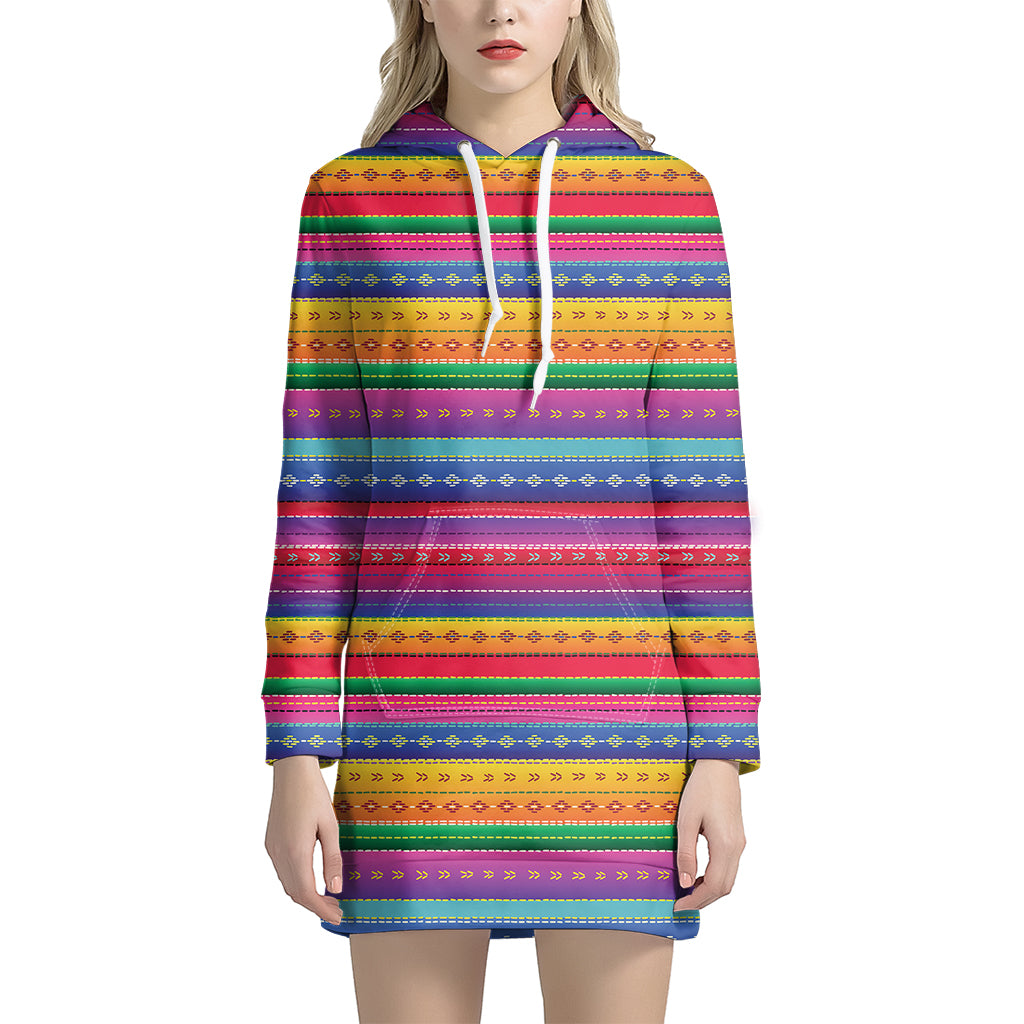 Colorful Mexican Serape Pattern Print Hoodie Dress