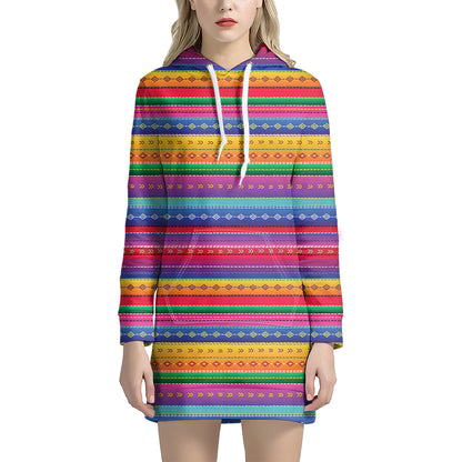 Colorful Mexican Serape Pattern Print Hoodie Dress
