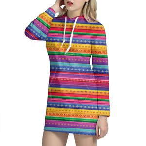 Colorful Mexican Serape Pattern Print Hoodie Dress