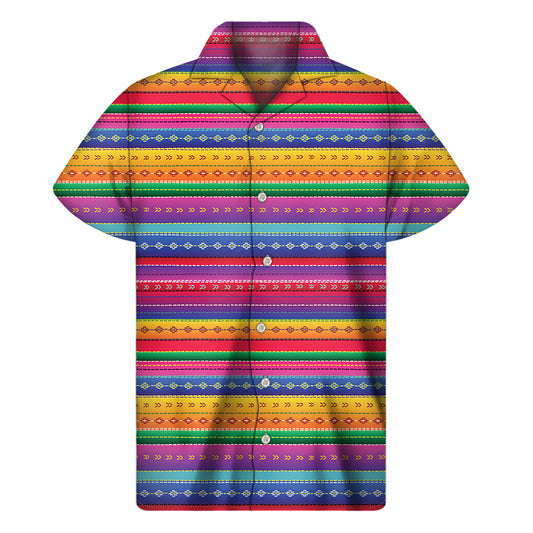 Colorful Mexican Serape Pattern Print Men's Short Sleeve Shirt