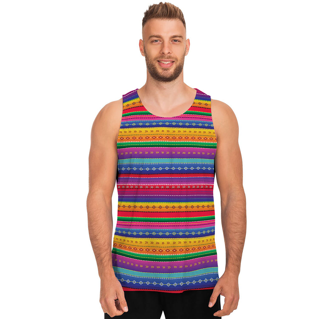 Colorful Mexican Serape Pattern Print Men's Tank Top