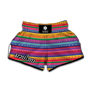 Colorful Mexican Serape Pattern Print Muay Thai Boxing Shorts