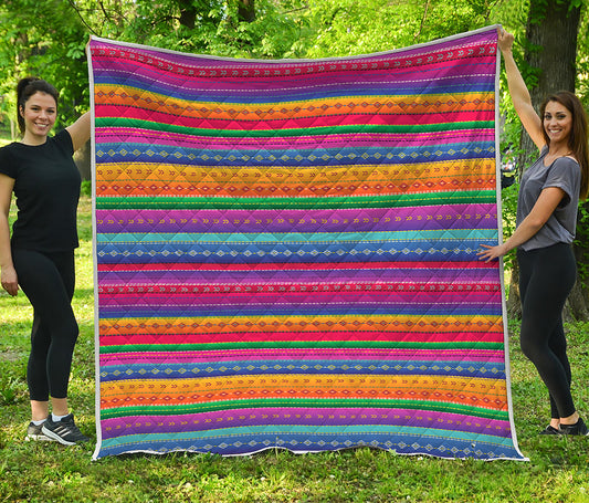 Colorful Mexican Serape Pattern Print Quilt