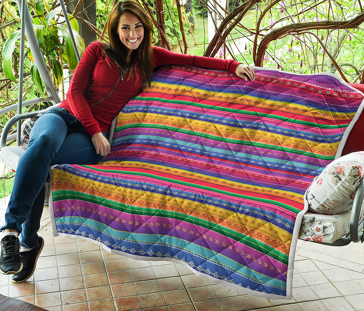 Colorful Mexican Serape Pattern Print Quilt