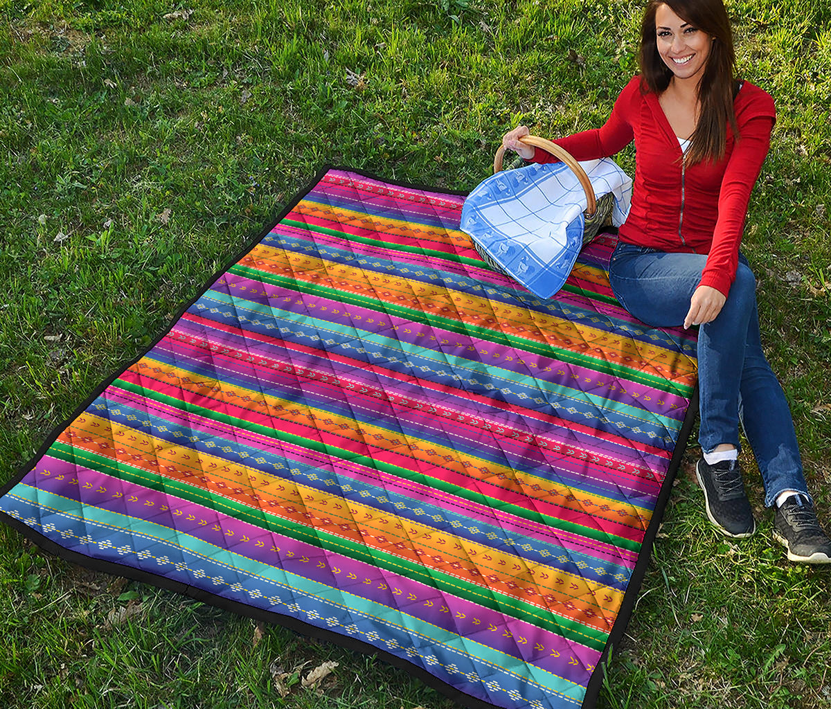 Colorful Mexican Serape Pattern Print Quilt