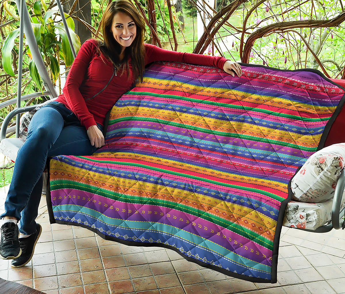 Colorful Mexican Serape Pattern Print Quilt