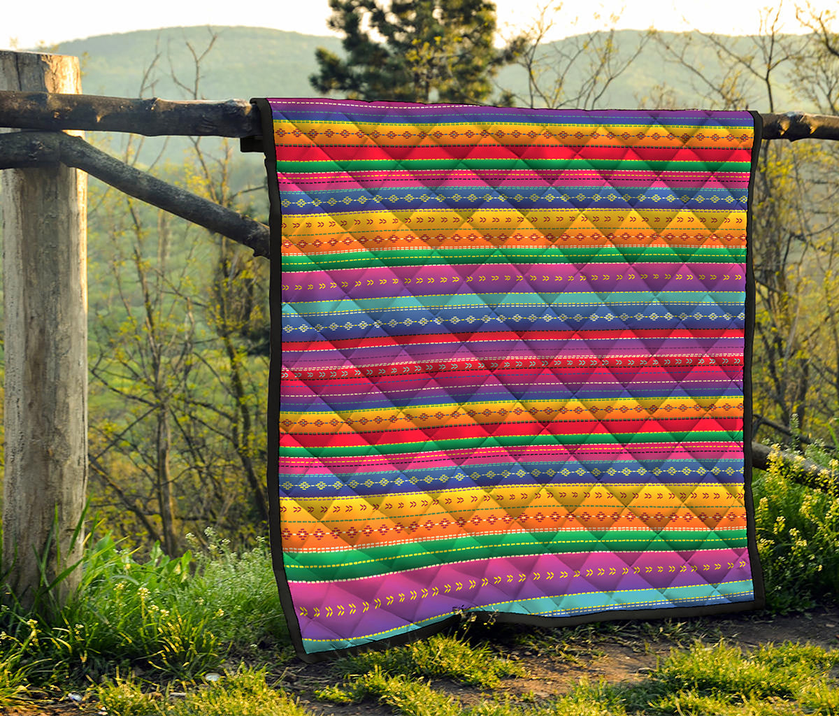 Colorful Mexican Serape Pattern Print Quilt