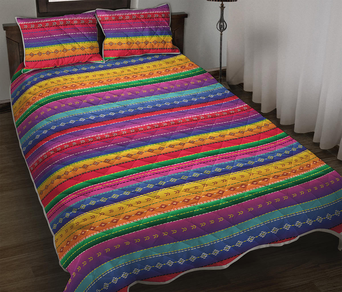 Colorful Mexican Serape Pattern Print Quilt Bed Set