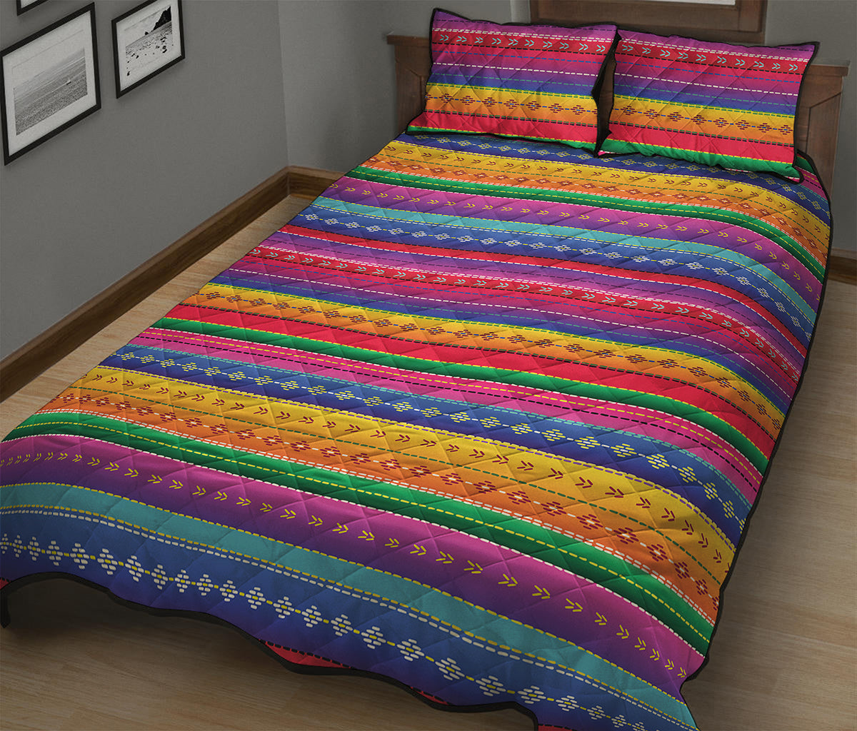 Colorful Mexican Serape Pattern Print Quilt Bed Set