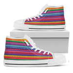 Colorful Mexican Serape Pattern Print White High Top Shoes