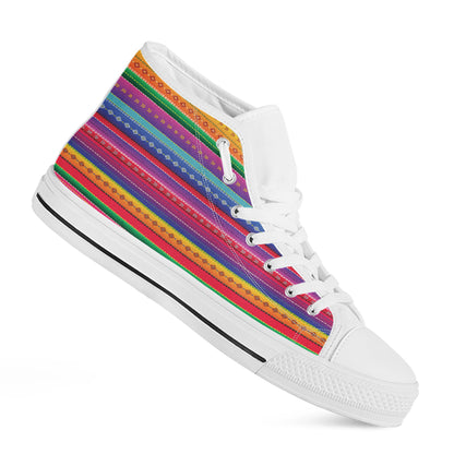 Colorful Mexican Serape Pattern Print White High Top Shoes