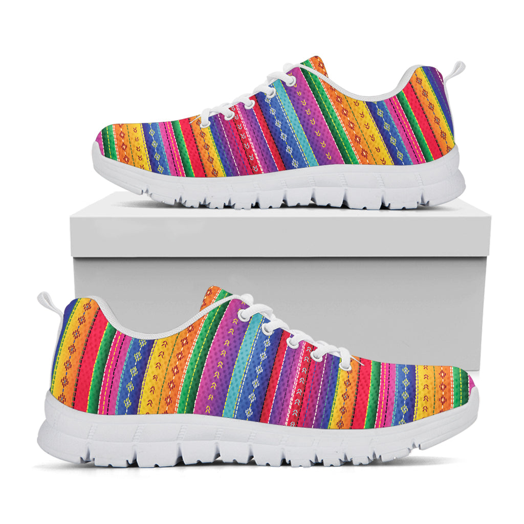 Colorful Mexican Serape Pattern Print White Sneakers
