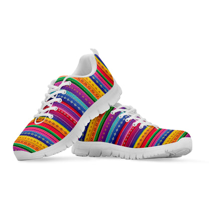 Colorful Mexican Serape Pattern Print White Sneakers