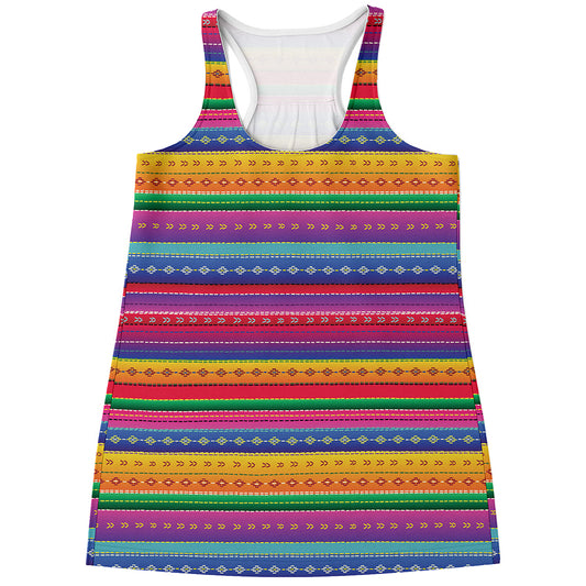 Colorful Mexican Serape Pattern Print Women's Racerback Tank Top