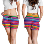 Colorful Mexican Serape Pattern Print Women's Shorts