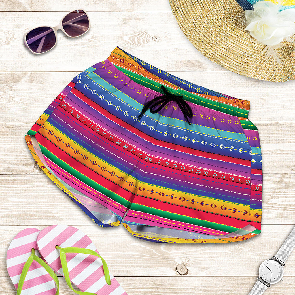 Colorful Mexican Serape Pattern Print Women's Shorts