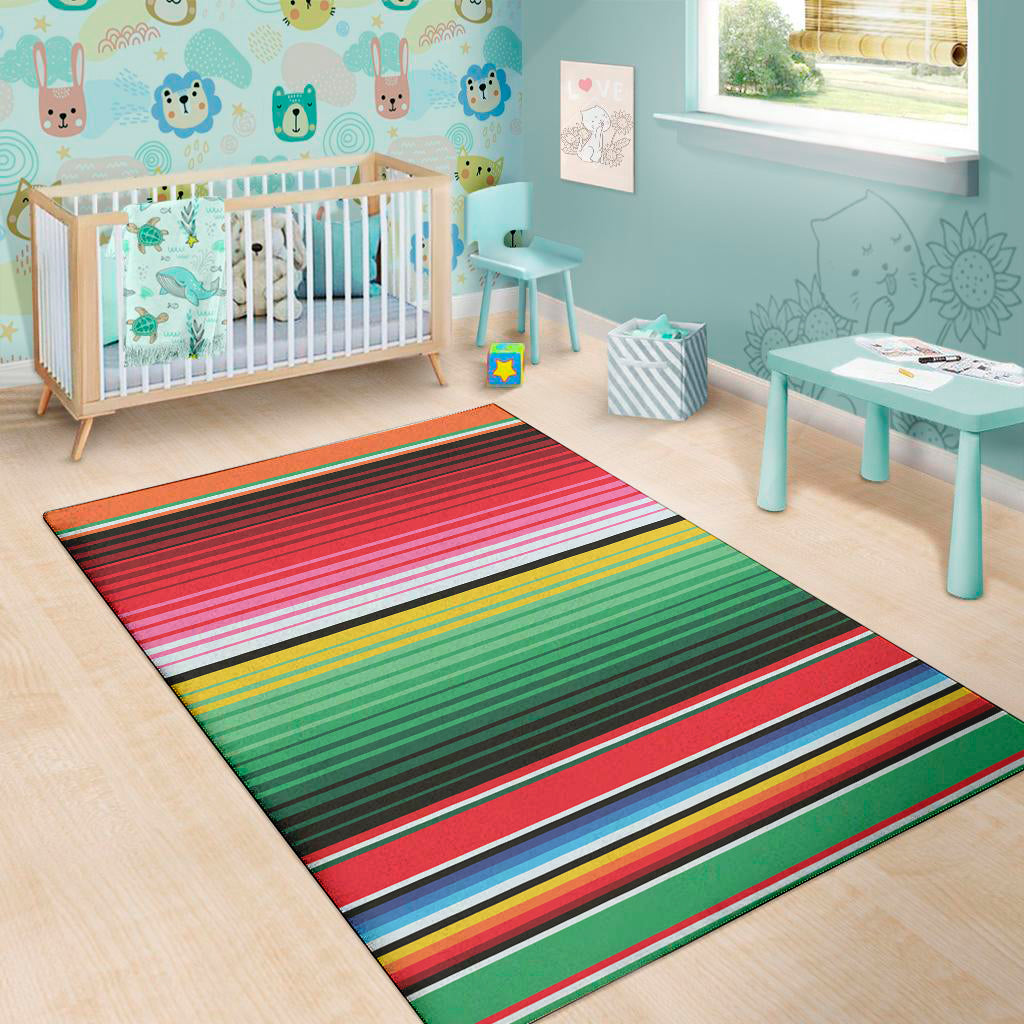 Colorful Mexican Serape Stripe Print Area Rug