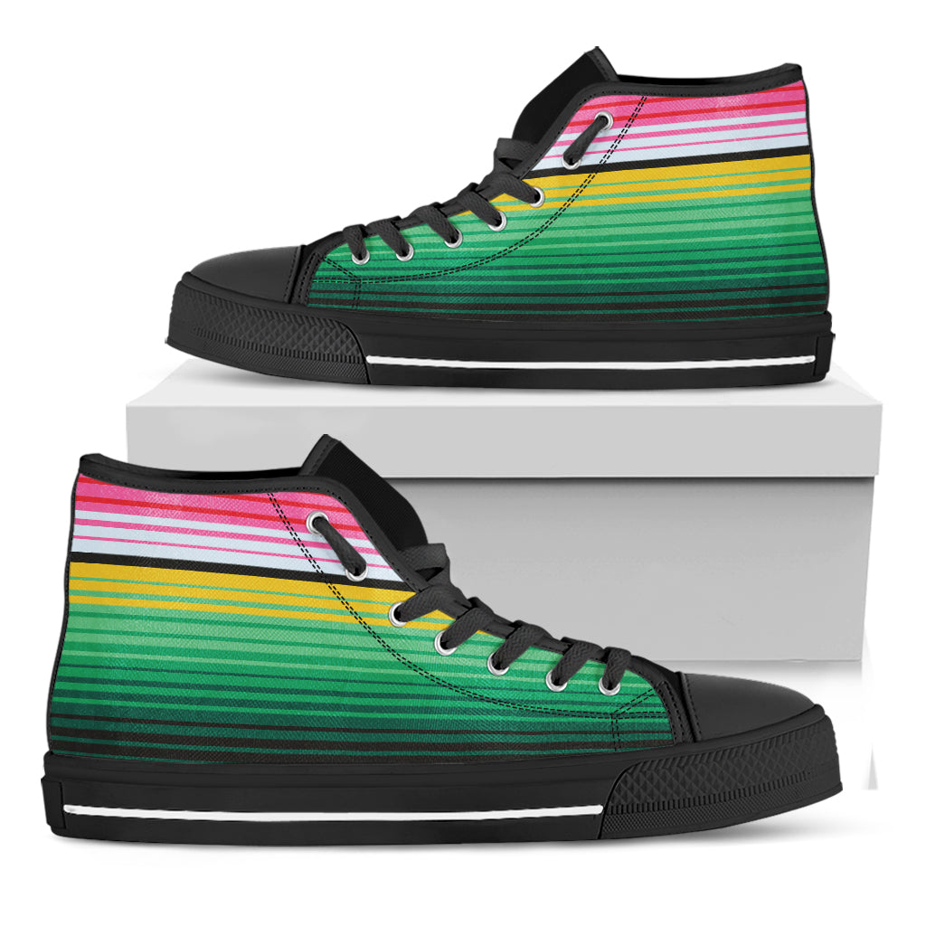 Colorful Mexican Serape Stripe Print Black High Top Shoes
