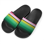 Colorful Mexican Serape Stripe Print Black Slide Sandals