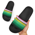 Colorful Mexican Serape Stripe Print Black Slide Sandals