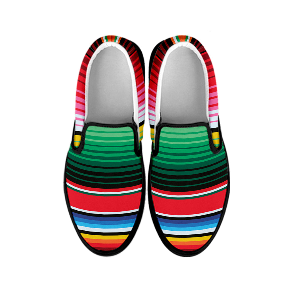 Colorful Mexican Serape Stripe Print Black Slip On Shoes