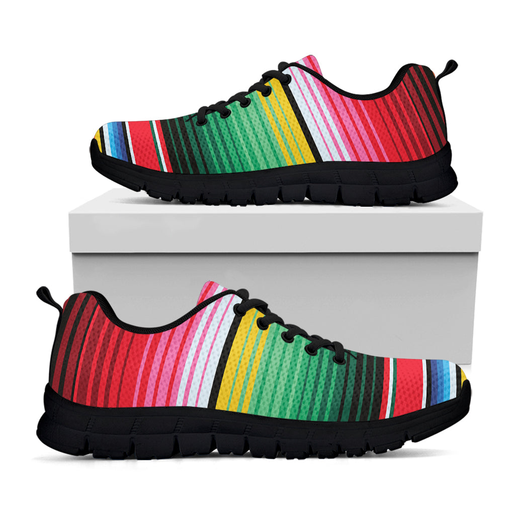 Colorful Mexican Serape Stripe Print Black Sneakers