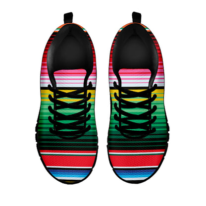 Colorful Mexican Serape Stripe Print Black Sneakers