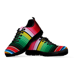 Colorful Mexican Serape Stripe Print Black Sneakers