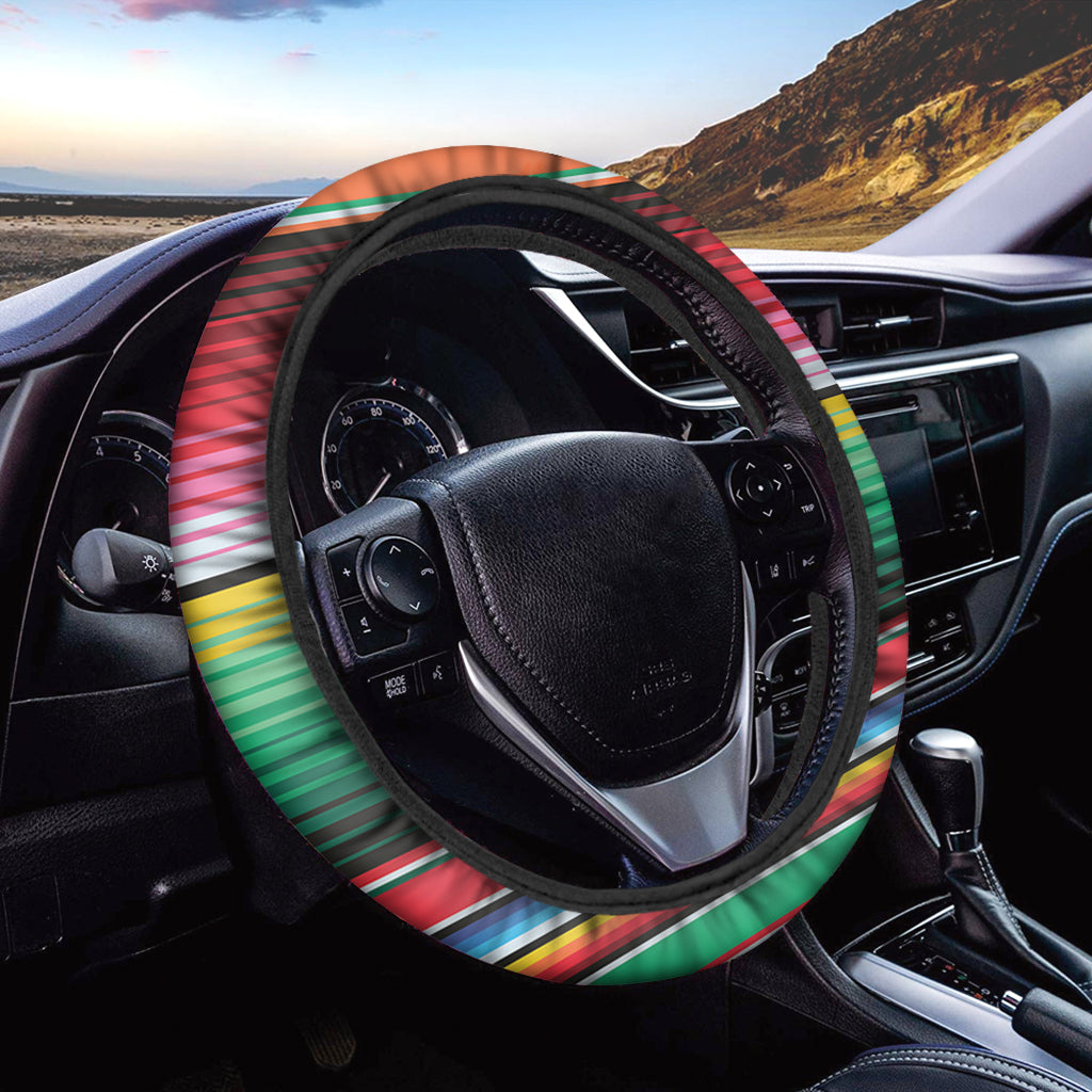 Colorful Mexican Serape Stripe Print Car Steering Wheel Cover