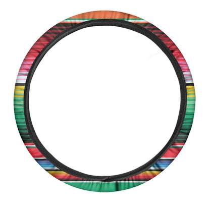 Colorful Mexican Serape Stripe Print Car Steering Wheel Cover
