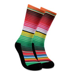 Colorful Mexican Serape Stripe Print Crew Socks