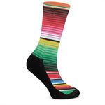 Colorful Mexican Serape Stripe Print Crew Socks