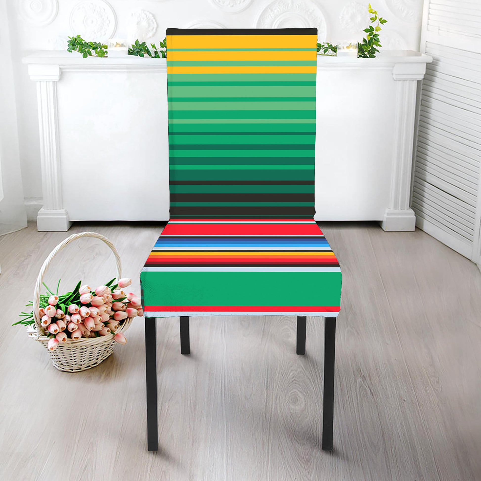 Colorful Mexican Serape Stripe Print Dining Chair Slipcover