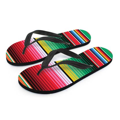 Colorful Mexican Serape Stripe Print Flip Flops