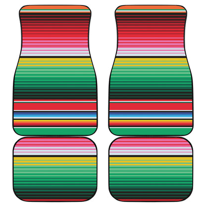 Colorful Mexican Serape Stripe Print Front and Back Car Floor Mats