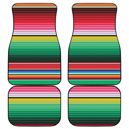 Colorful Mexican Serape Stripe Print Front and Back Car Floor Mats
