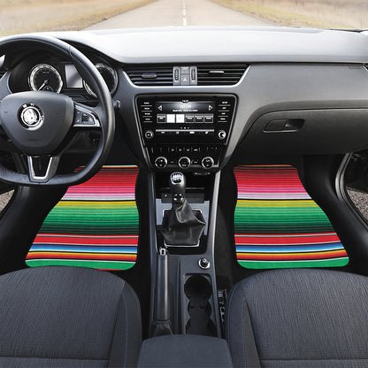 Colorful Mexican Serape Stripe Print Front and Back Car Floor Mats