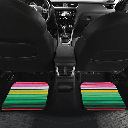 Colorful Mexican Serape Stripe Print Front and Back Car Floor Mats