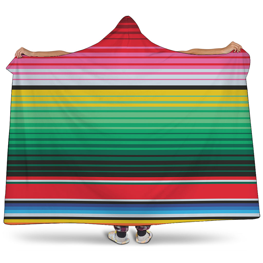 Colorful Mexican Serape Stripe Print Hooded Blanket